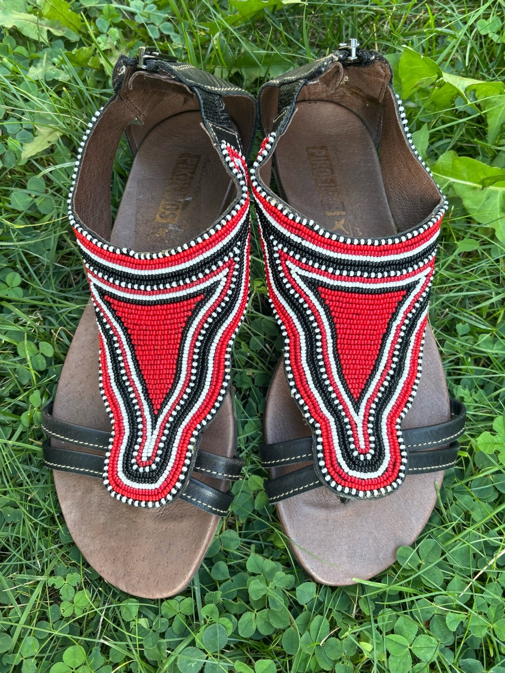 Pikolinos Maasai Red and Black Beaded Sandals Size 37